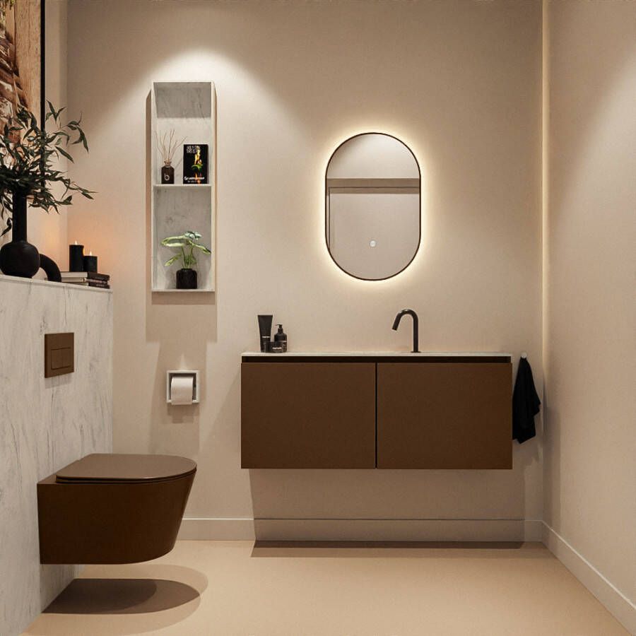 Mondiaz Toiletmeubel Ture Dlux | 120 cm | Meubelkleur Rust | Eden wastafel Opalo Midden | 1 kraangat