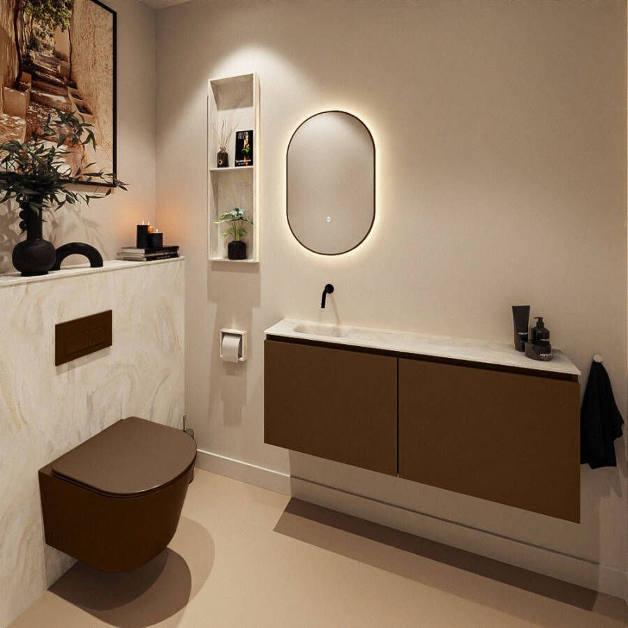 Mondiaz Toiletmeubel Ture Dlux | 120 cm | Meubelkleur Rust | Eden wastafel Ostra Links | Zonder kraangat