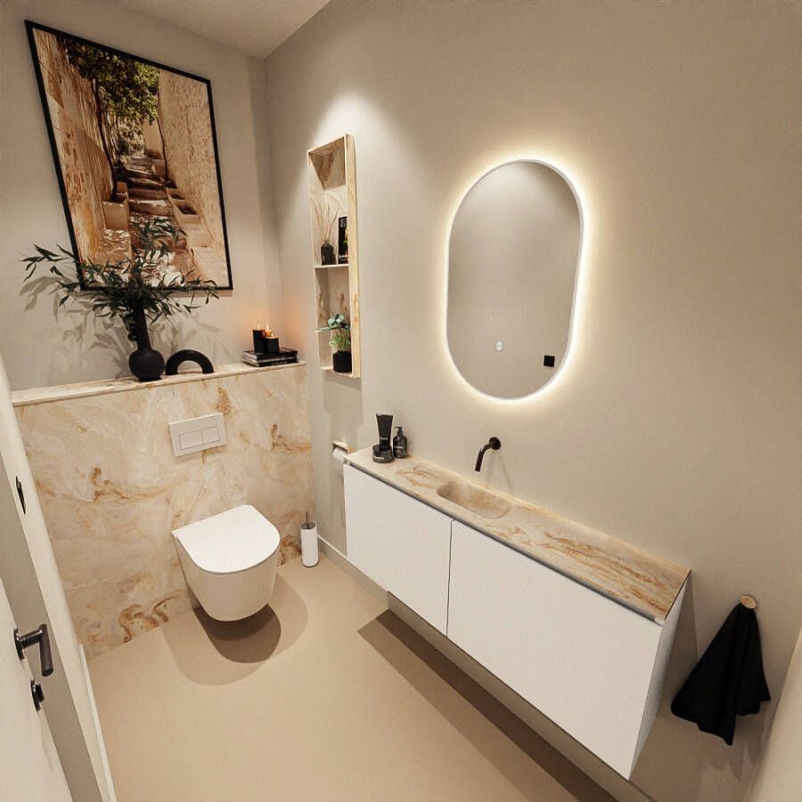 Mondiaz Toiletmeubel Ture Dlux | 120 cm | Meubelkleur Talc | Eden wastafel Frappe Midden | Zonder kraangat