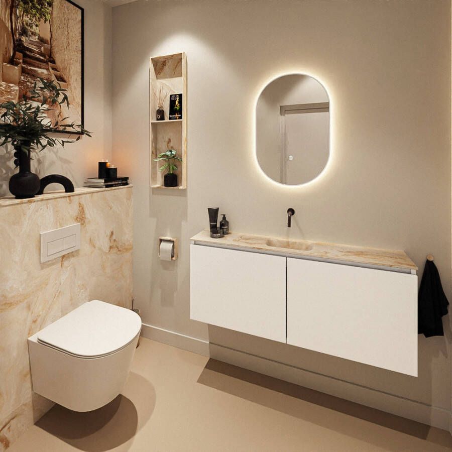 Mondiaz Toiletmeubel Ture Dlux | 120 cm | Meubelkleur Talc | Eden wastafel Frappe Midden | Zonder kraangat