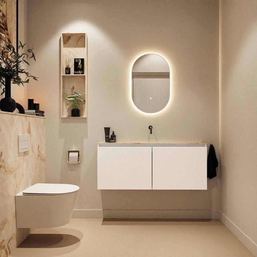 Mondiaz Toiletmeubel Ture Dlux | 120 cm | Meubelkleur Talc | Eden wastafel Frappe Midden | Zonder kraangat
