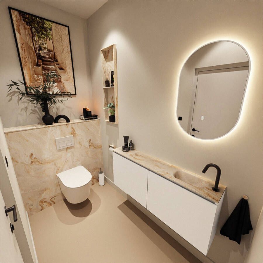 Mondiaz Toiletmeubel Ture Dlux | 120 cm | Meubelkleur Talc | Eden wastafel Frappe Rechts | 1 kraangat