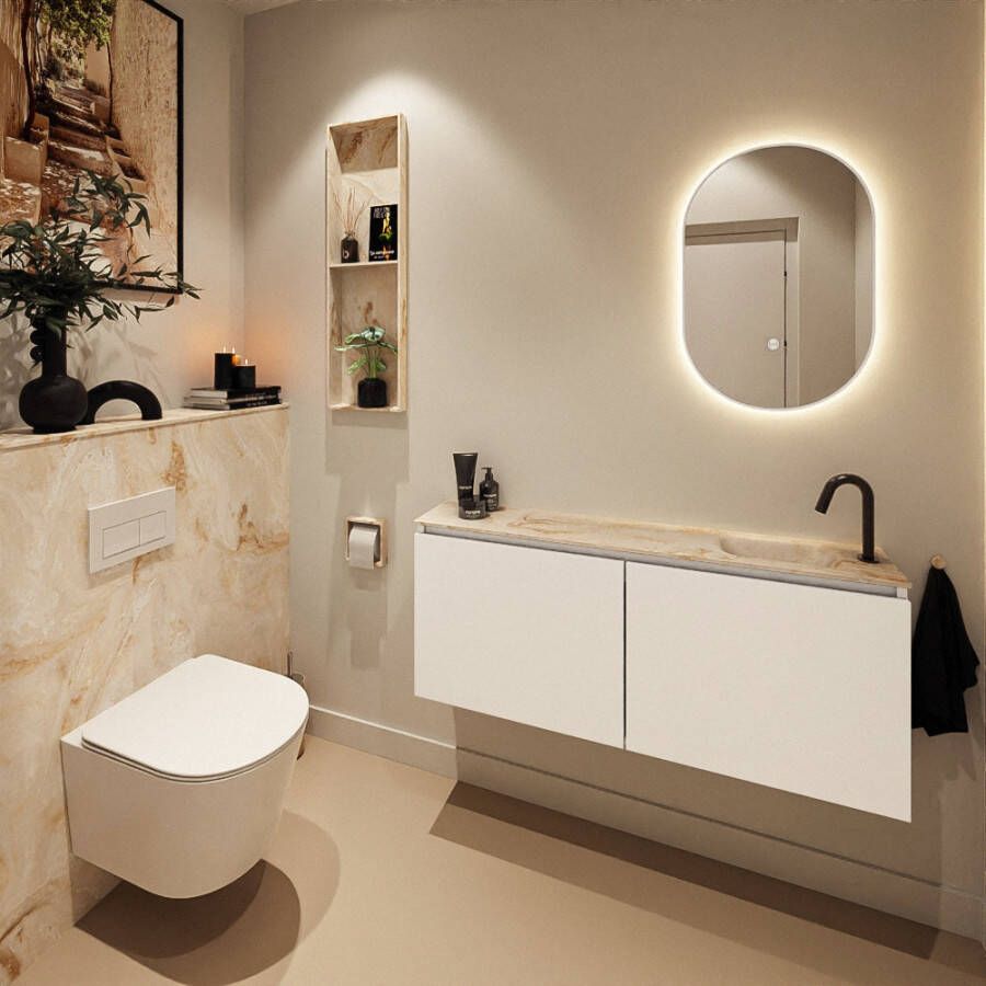 Mondiaz Toiletmeubel Ture Dlux | 120 cm | Meubelkleur Talc | Eden wastafel Frappe Rechts | 1 kraangat