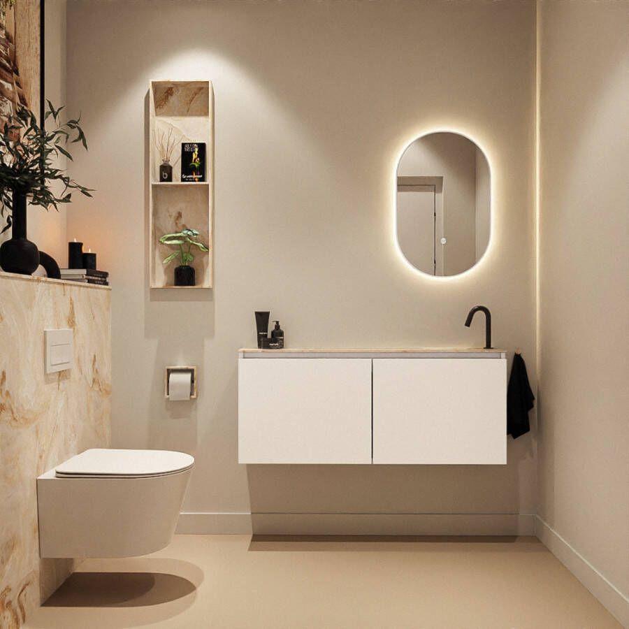 Mondiaz Toiletmeubel Ture Dlux | 120 cm | Meubelkleur Talc | Eden wastafel Frappe Rechts | 1 kraangat