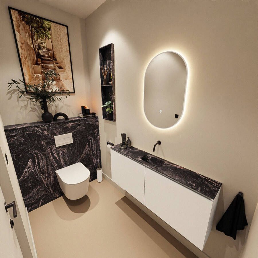 Mondiaz Toiletmeubel Ture Dlux | 120 cm | Meubelkleur Talc | Eden wastafel Lava Midden | Zonder kraangat