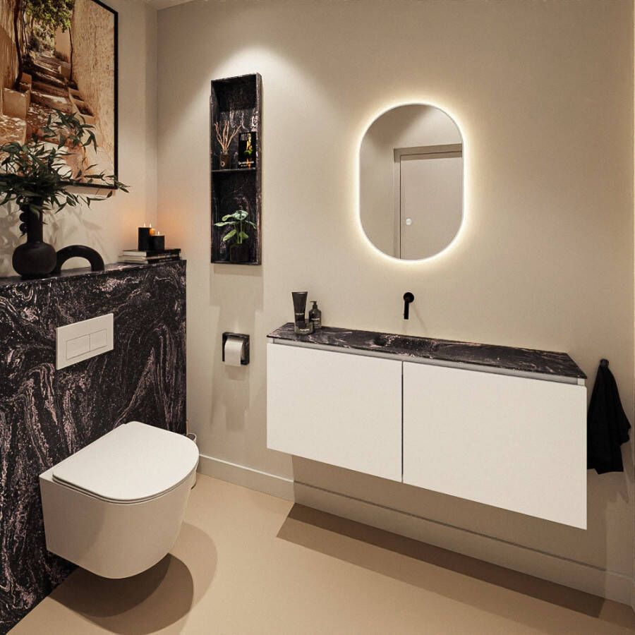 Mondiaz Toiletmeubel Ture Dlux | 120 cm | Meubelkleur Talc | Eden wastafel Lava Midden | Zonder kraangat