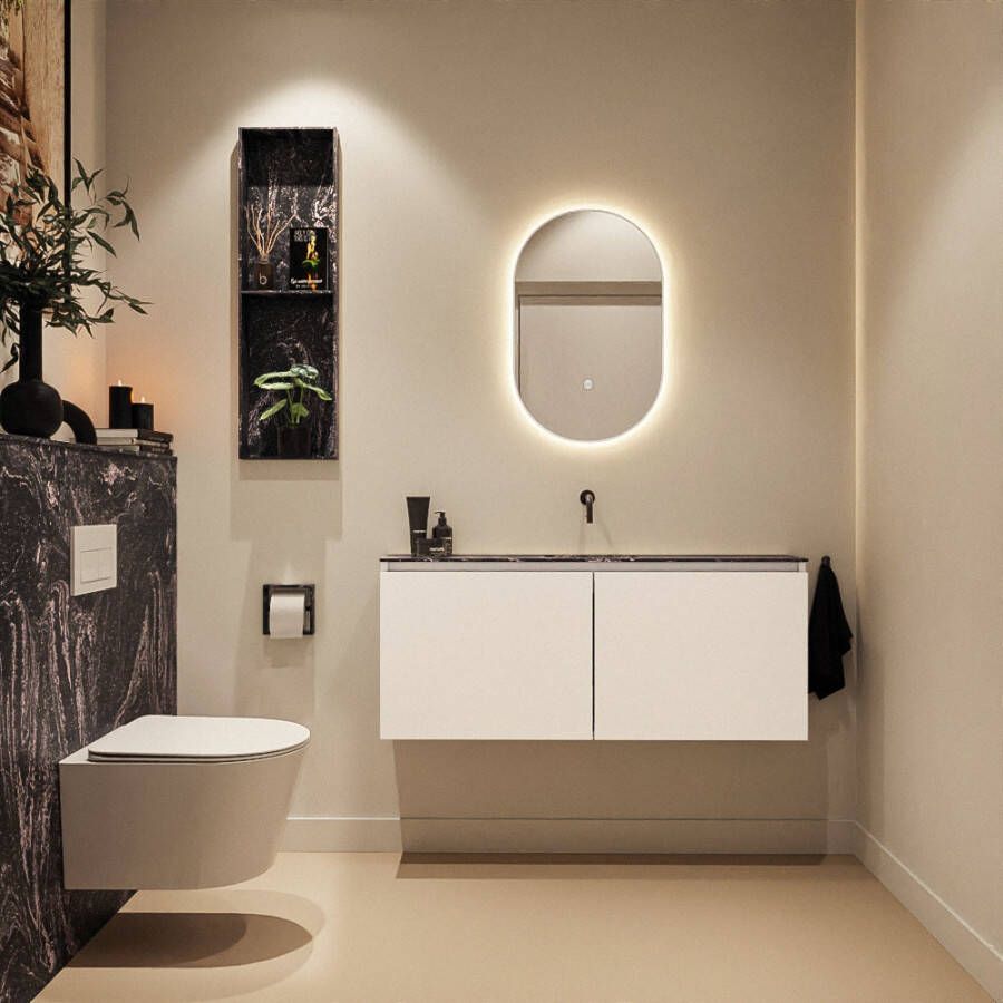 Mondiaz Toiletmeubel Ture Dlux | 120 cm | Meubelkleur Talc | Eden wastafel Lava Midden | Zonder kraangat