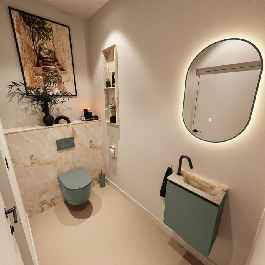 Mondiaz Toiletmeubel Ture Dlux | 40 cm | Meubelkleur Army | Eden wastafel Frappe Rechts | 1 kraangat
