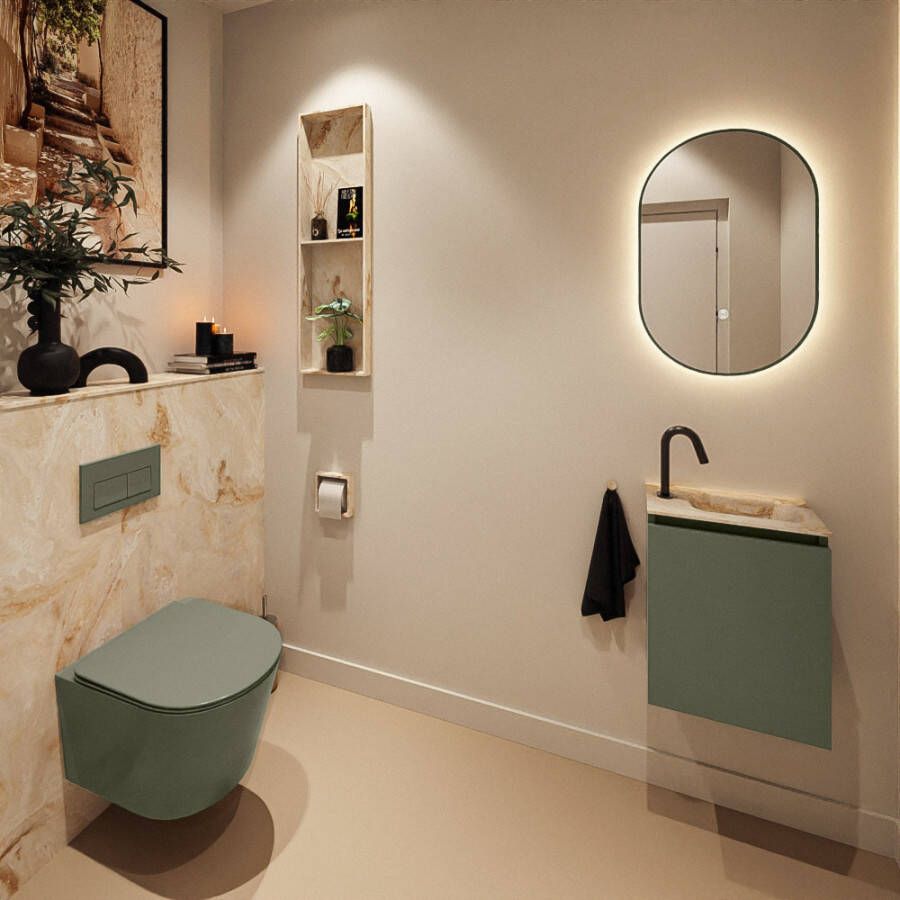 Mondiaz Toiletmeubel Ture Dlux | 40 cm | Meubelkleur Army | Eden wastafel Frappe Rechts | 1 kraangat