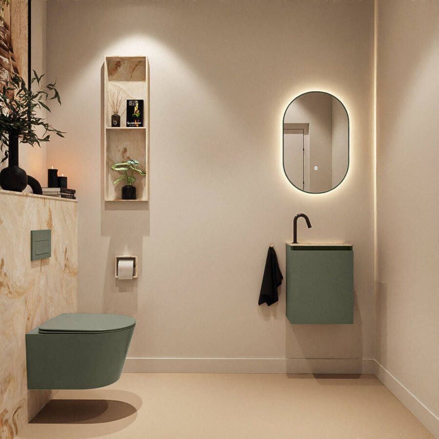 Mondiaz Toiletmeubel Ture Dlux | 40 cm | Meubelkleur Army | Eden wastafel Frappe Rechts | 1 kraangat