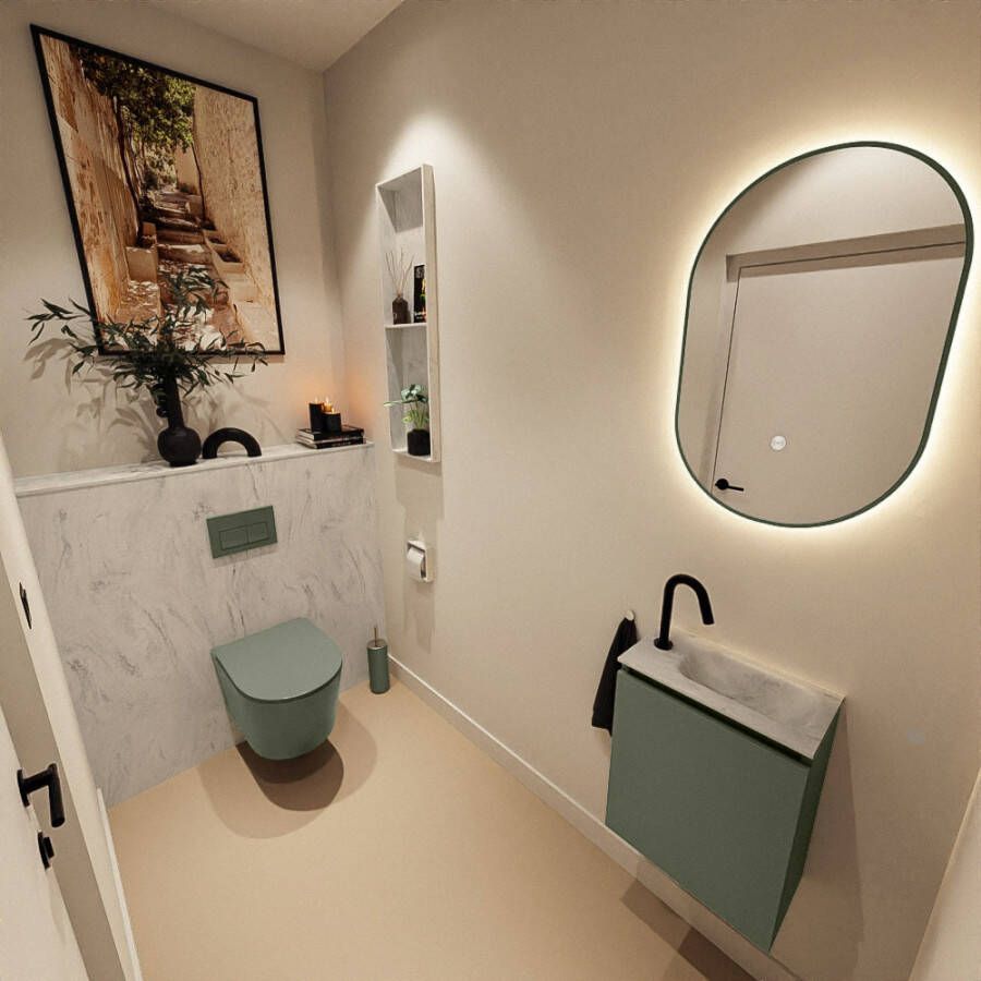Mondiaz Toiletmeubel Ture Dlux | 40 cm | Meubelkleur Army | Eden wastafel Opalo Rechts | 1 kraangat