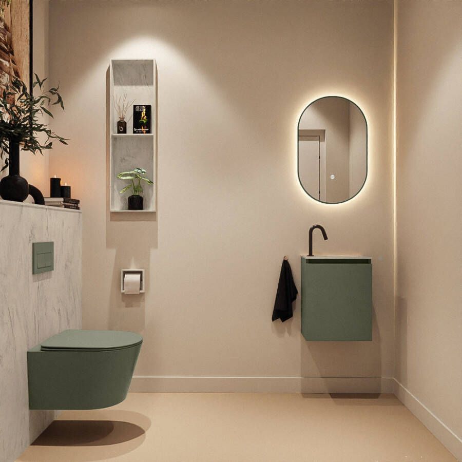 Mondiaz Toiletmeubel Ture Dlux | 40 cm | Meubelkleur Army | Eden wastafel Opalo Rechts | 1 kraangat