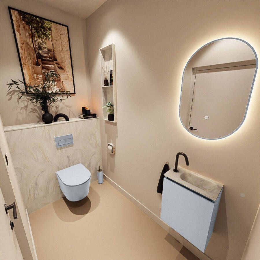 Mondiaz Toiletmeubel Ture Dlux | 40 cm | Meubelkleur Clay | Eden wastafel Ostra Rechts | 1 kraangat