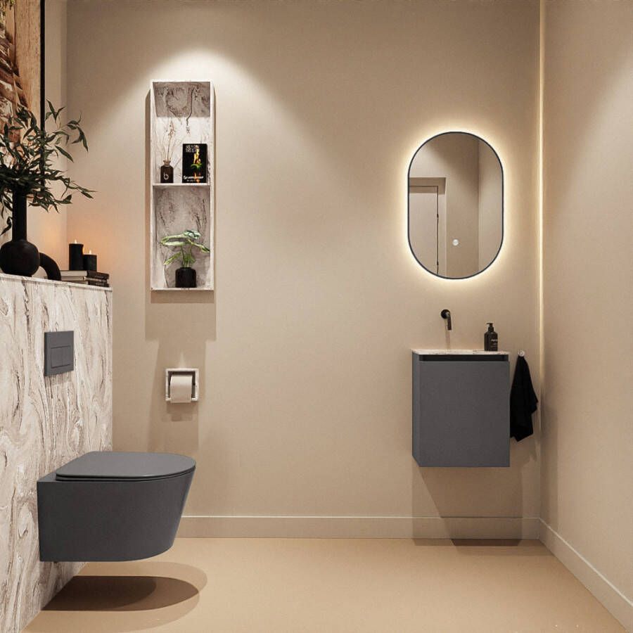 Mondiaz Toiletmeubel Ture Dlux | 40 cm | Meubelkleur Dark Grey | Eden wastafel Glace Links | Zonder kraangat