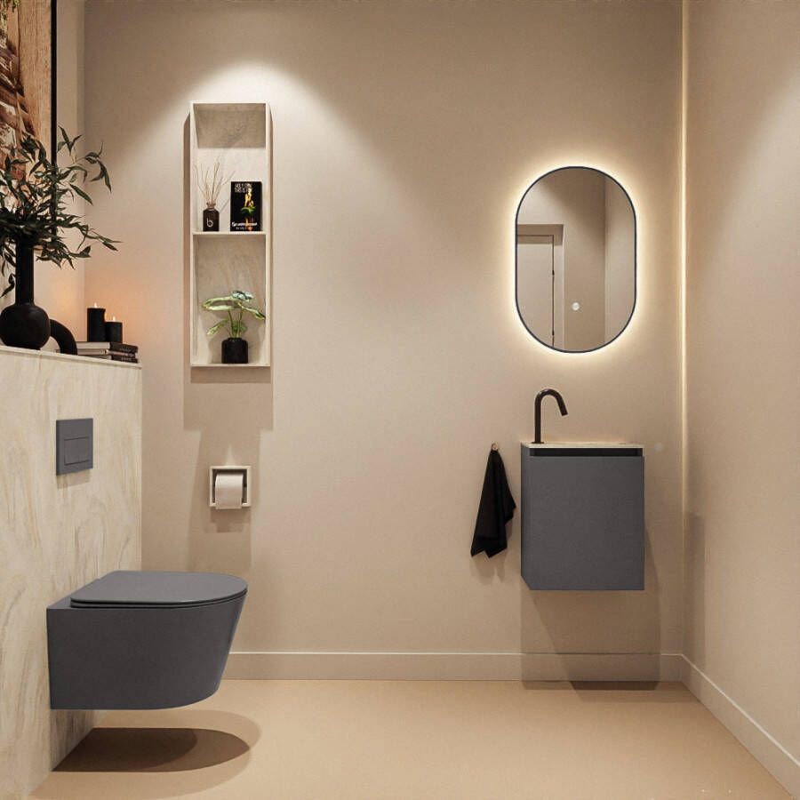 Mondiaz Toiletmeubel Ture Dlux | 40 cm | Meubelkleur Dark Grey | Eden wastafel Ostra Rechts | 1 kraangat