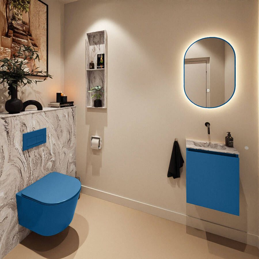 Mondiaz Toiletmeubel Ture Dlux | 40 cm | Meubelkleur Jeans | Eden wastafel Glace Midden | Zonder kraangat