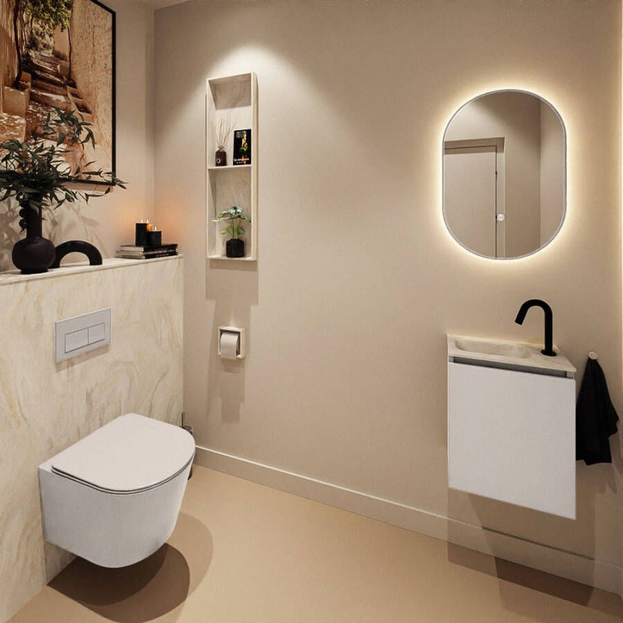 Mondiaz Toiletmeubel Ture Dlux | 40 cm | Meubelkleur Linen | Eden wastafel Ostra Links | 1 kraangat