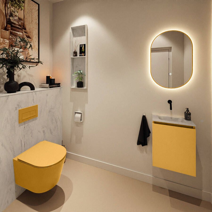Mondiaz Toiletmeubel Ture Dlux | 40 cm | Meubelkleur Ocher | Eden wastafel Opalo Midden | Zonder kraangat