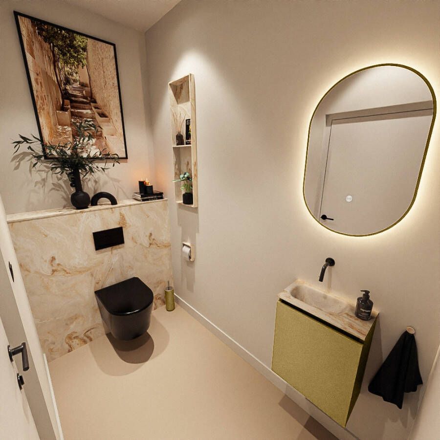 Mondiaz Toiletmeubel Ture Dlux | 40 cm | Meubelkleur Oro | Eden wastafel Frappe Links | Zonder kraangat