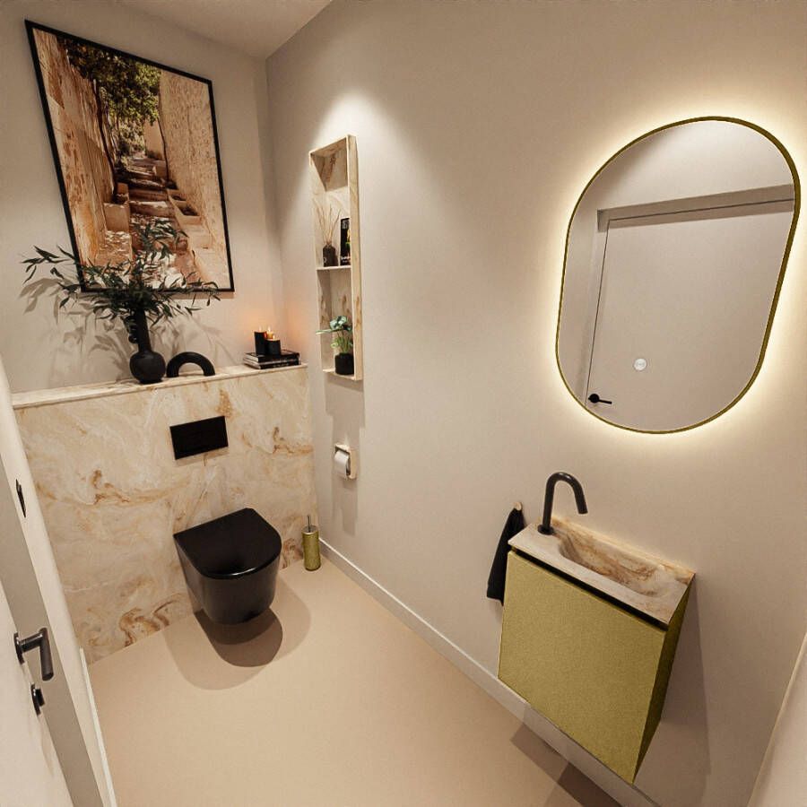 Mondiaz Toiletmeubel Ture Dlux | 40 cm | Meubelkleur Oro | Eden wastafel Frappe Rechts | 1 kraangat