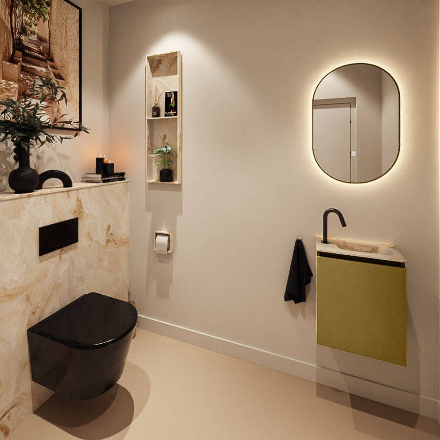 Mondiaz Toiletmeubel Ture Dlux | 40 cm | Meubelkleur Oro | Eden wastafel Frappe Rechts | 1 kraangat