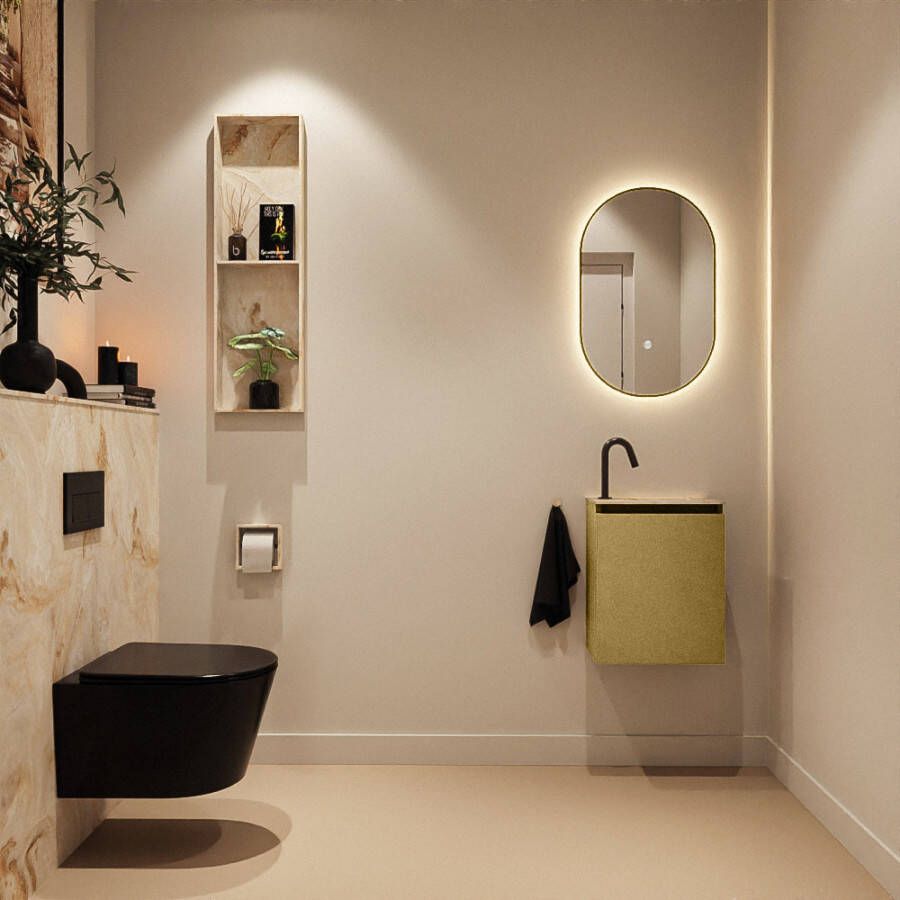 Mondiaz Toiletmeubel Ture Dlux | 40 cm | Meubelkleur Oro | Eden wastafel Frappe Rechts | 1 kraangat
