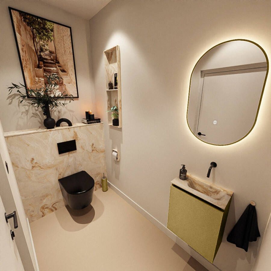 Mondiaz Toiletmeubel Ture Dlux | 40 cm | Meubelkleur Oro | Eden wastafel Frappe Rechts | Zonder kraangat