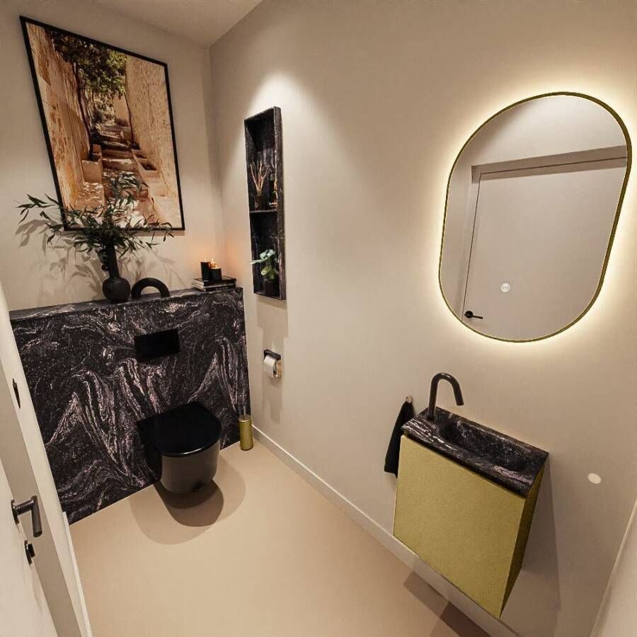 Mondiaz Toiletmeubel Ture Dlux | 40 cm | Meubelkleur Oro | Eden wastafel Lava Rechts | 1 kraangat