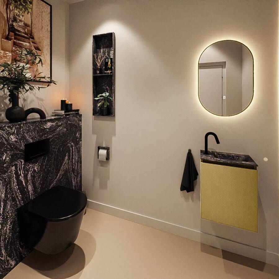 Mondiaz Toiletmeubel Ture Dlux | 40 cm | Meubelkleur Oro | Eden wastafel Lava Rechts | 1 kraangat