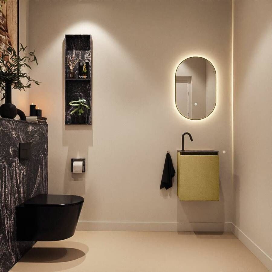 Mondiaz Toiletmeubel Ture Dlux | 40 cm | Meubelkleur Oro | Eden wastafel Lava Rechts | 1 kraangat