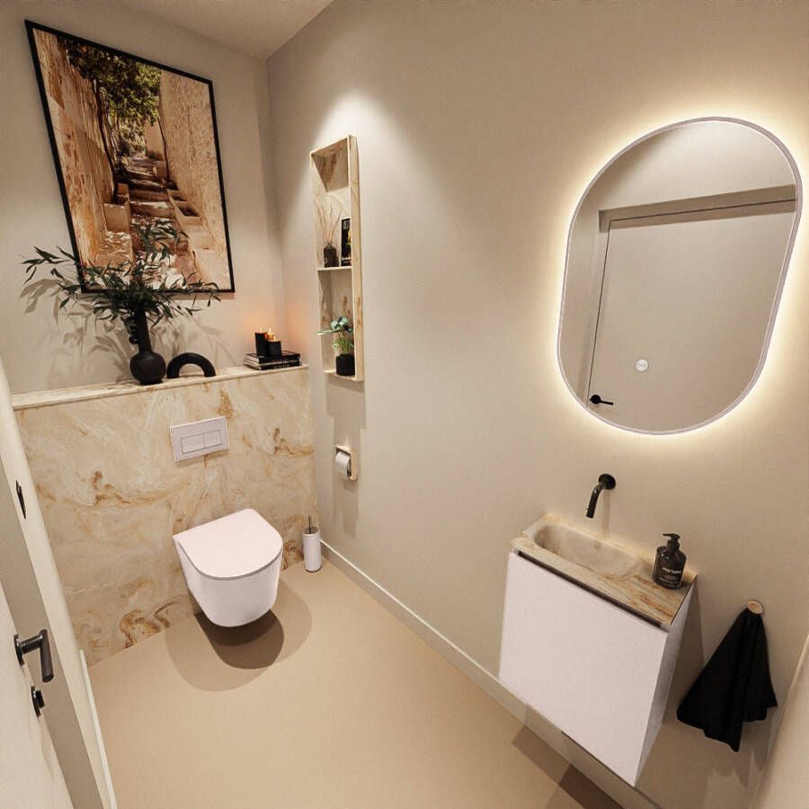 Mondiaz Toiletmeubel Ture Dlux | 40 cm | Meubelkleur Rosee | Eden wastafel Frappe Links | Zonder kraangat