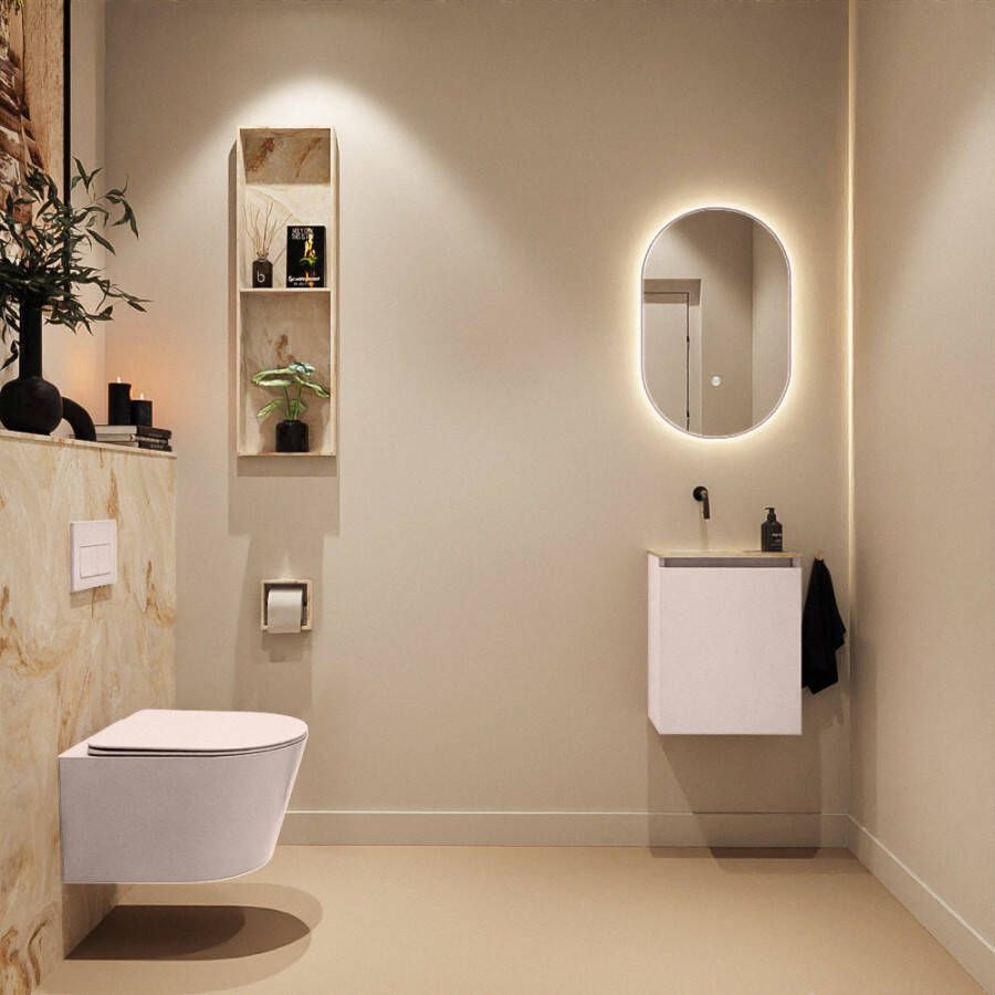 Mondiaz Toiletmeubel Ture Dlux | 40 cm | Meubelkleur Rosee | Eden wastafel Frappe Links | Zonder kraangat