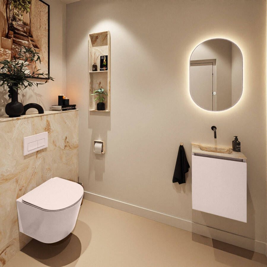 Mondiaz Toiletmeubel Ture Dlux | 40 cm | Meubelkleur Rosee | Eden wastafel Frappe Midden | Zonder kraangat