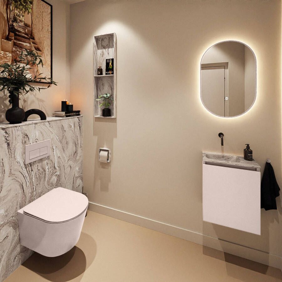 Mondiaz Toiletmeubel Ture Dlux | 40 cm | Meubelkleur Rosee | Eden wastafel Glace Links | Zonder kraangat