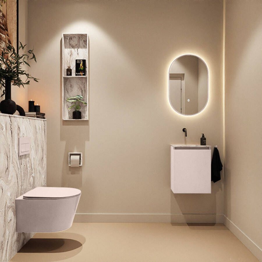 Mondiaz Toiletmeubel Ture Dlux | 40 cm | Meubelkleur Rosee | Eden wastafel Glace Links | Zonder kraangat