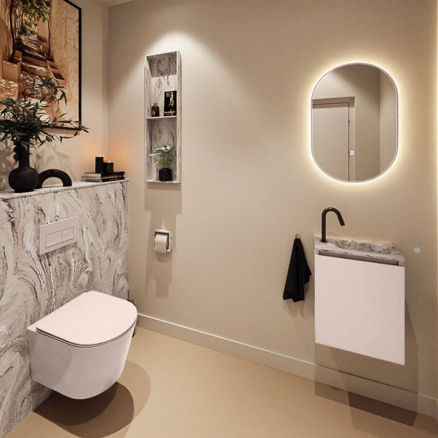 Mondiaz Toiletmeubel Ture Dlux | 40 cm | Meubelkleur Rosee | Eden wastafel Glace Rechts | 1 kraangat