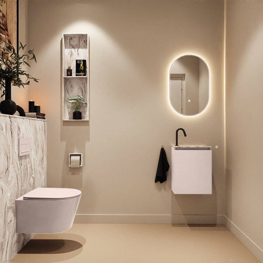 Mondiaz Toiletmeubel Ture Dlux | 40 cm | Meubelkleur Rosee | Eden wastafel Glace Rechts | 1 kraangat