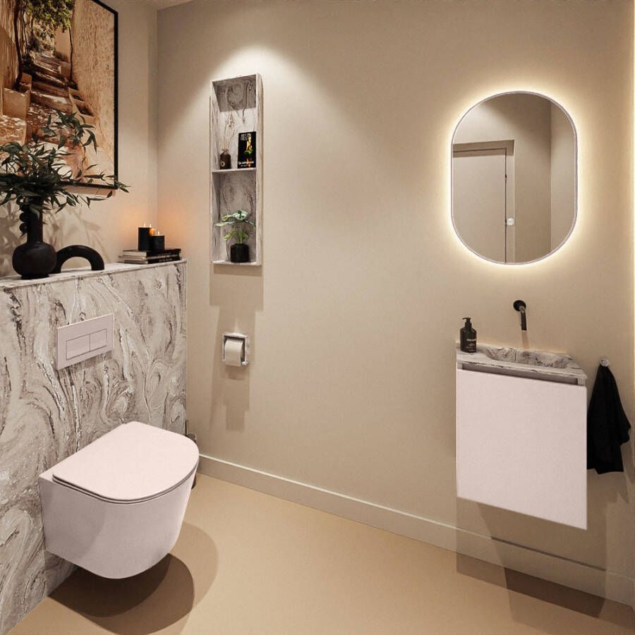 Mondiaz Toiletmeubel Ture Dlux | 40 cm | Meubelkleur Rosee | Eden wastafel Glace Rechts | Zonder kraangat