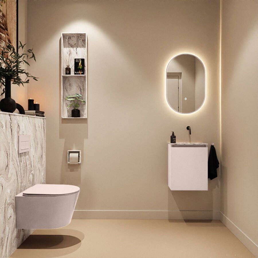Mondiaz Toiletmeubel Ture Dlux | 40 cm | Meubelkleur Rosee | Eden wastafel Glace Rechts | Zonder kraangat