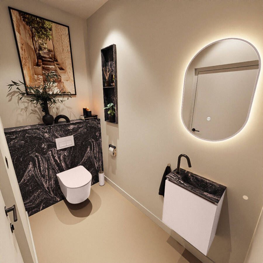 Mondiaz Toiletmeubel Ture Dlux | 40 cm | Meubelkleur Rosee | Eden wastafel Lava Rechts | 1 kraangat