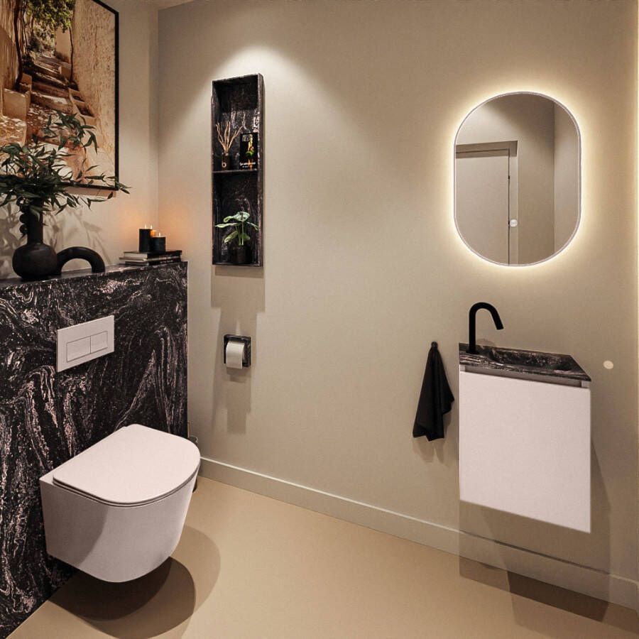 Mondiaz Toiletmeubel Ture Dlux | 40 cm | Meubelkleur Rosee | Eden wastafel Lava Rechts | 1 kraangat