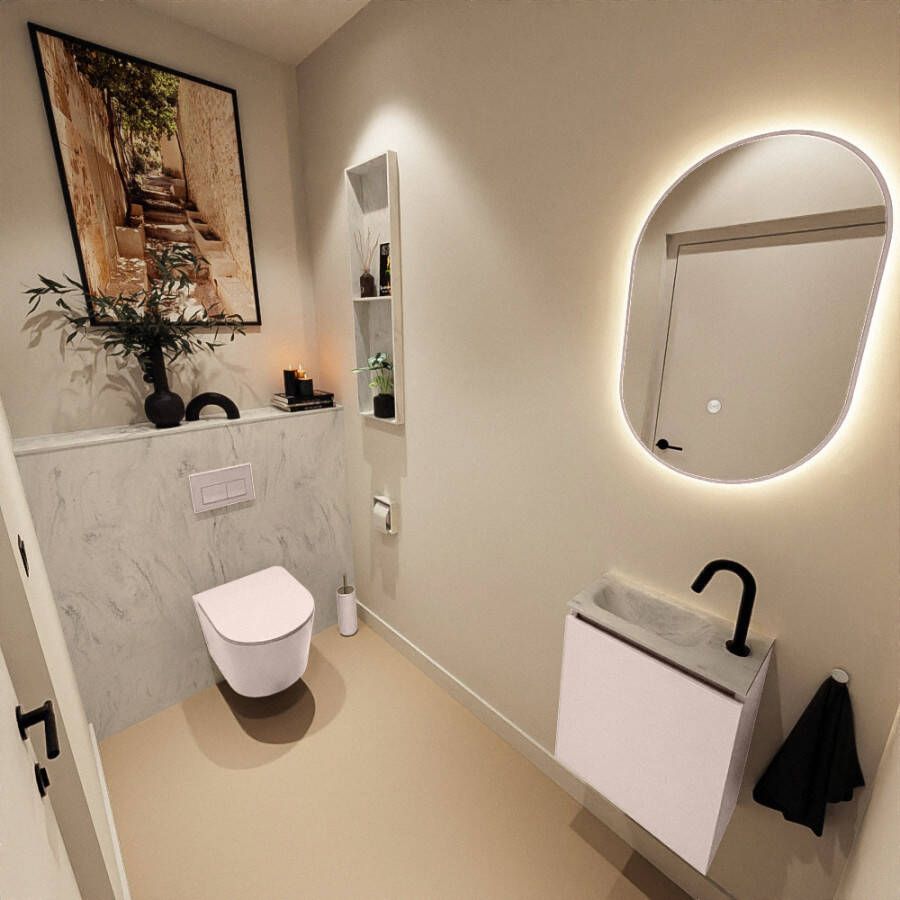Mondiaz Toiletmeubel Ture Dlux | 40 cm | Meubelkleur Rosee | Eden wastafel Opalo Links | 1 kraangat