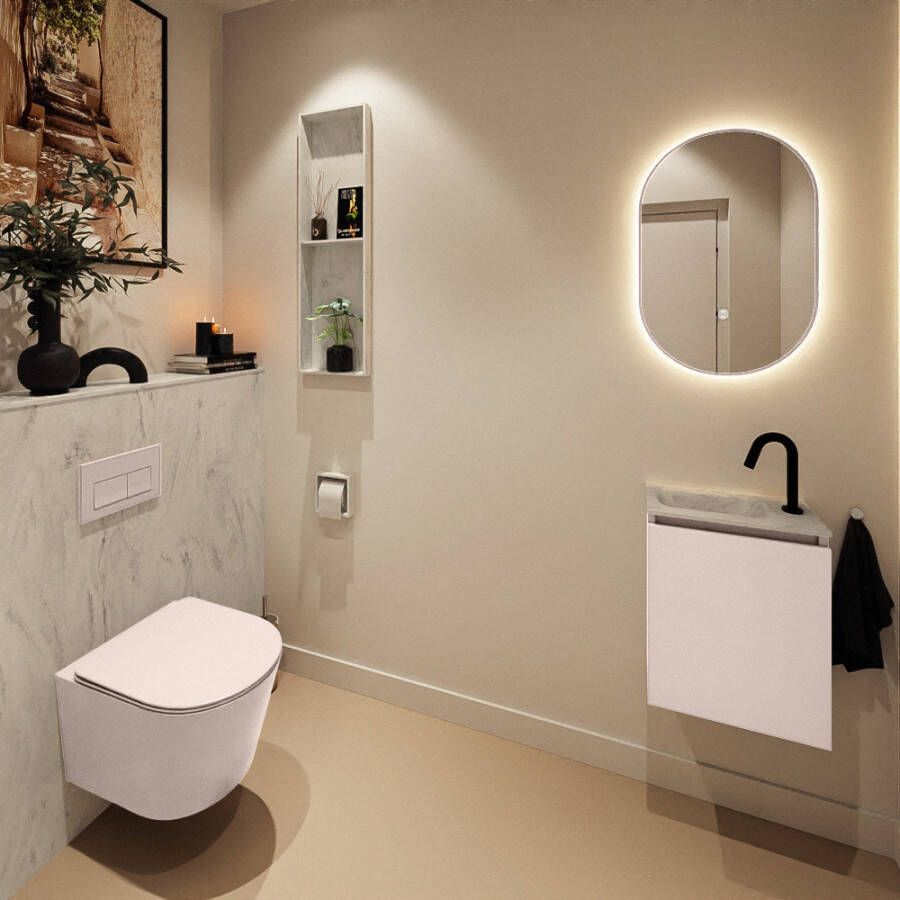 Mondiaz Toiletmeubel Ture Dlux | 40 cm | Meubelkleur Rosee | Eden wastafel Opalo Links | 1 kraangat