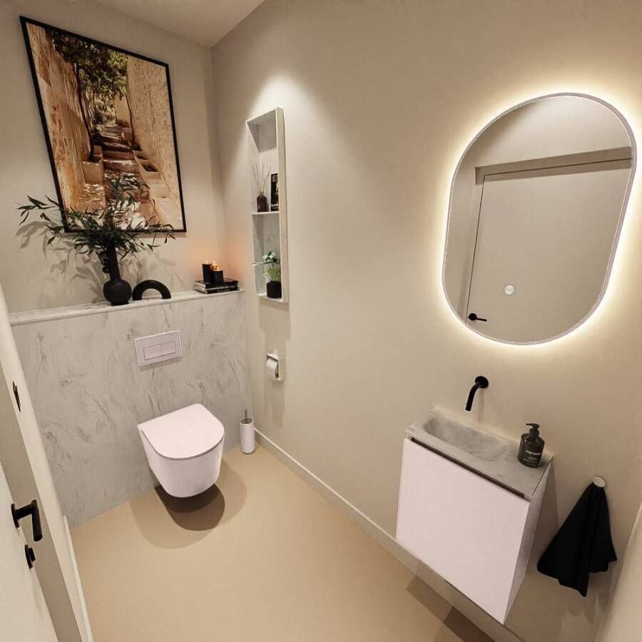 Mondiaz Toiletmeubel Ture Dlux | 40 cm | Meubelkleur Rosee | Eden wastafel Opalo Links | Zonder kraangat