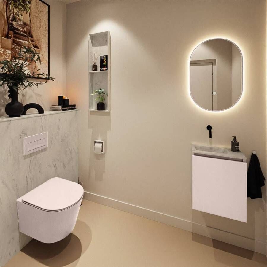 Mondiaz Toiletmeubel Ture Dlux | 40 cm | Meubelkleur Rosee | Eden wastafel Opalo Links | Zonder kraangat