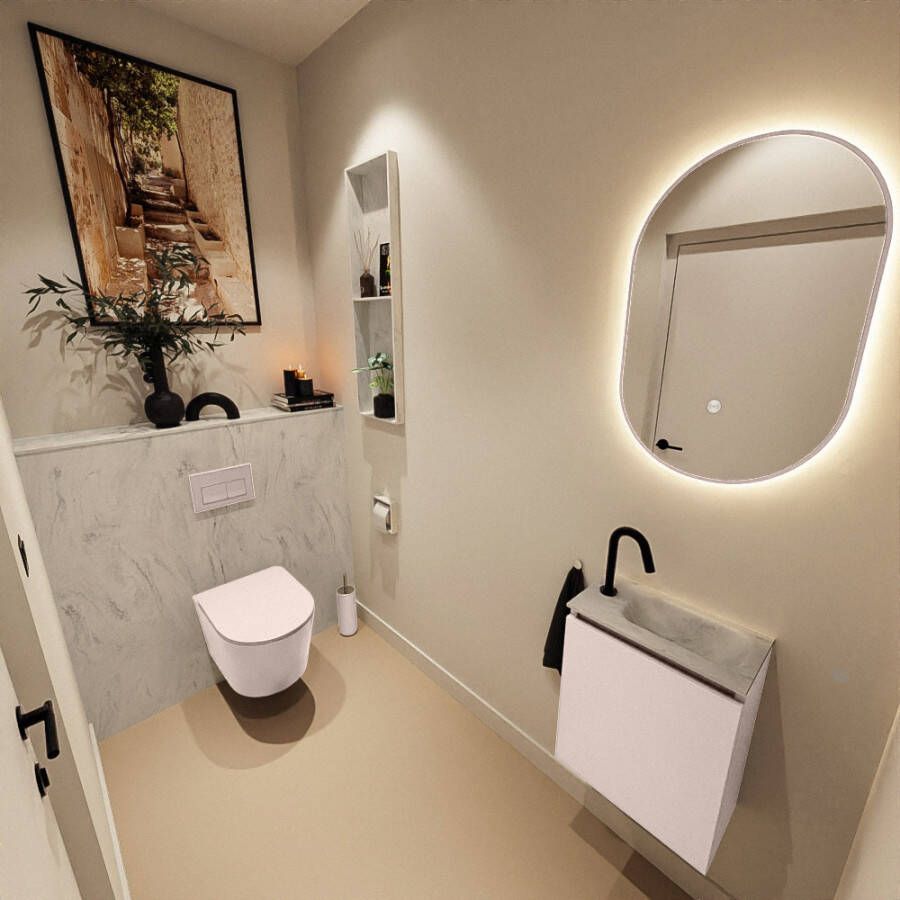 Mondiaz Toiletmeubel Ture Dlux | 40 cm | Meubelkleur Rosee | Eden wastafel Opalo Rechts | 1 kraangat