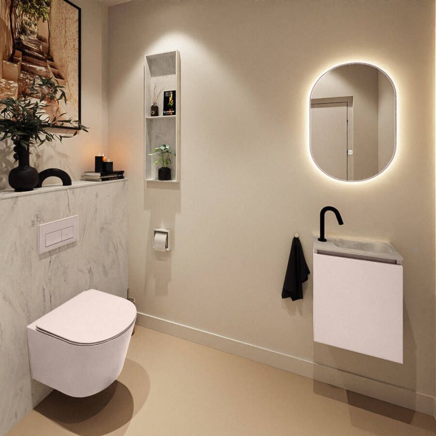 Mondiaz Toiletmeubel Ture Dlux | 40 cm | Meubelkleur Rosee | Eden wastafel Opalo Rechts | 1 kraangat
