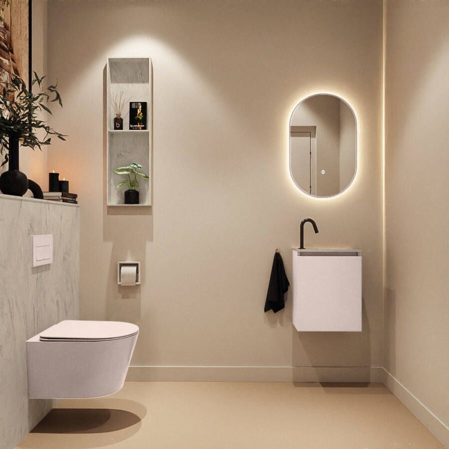 Mondiaz Toiletmeubel Ture Dlux | 40 cm | Meubelkleur Rosee | Eden wastafel Opalo Rechts | 1 kraangat