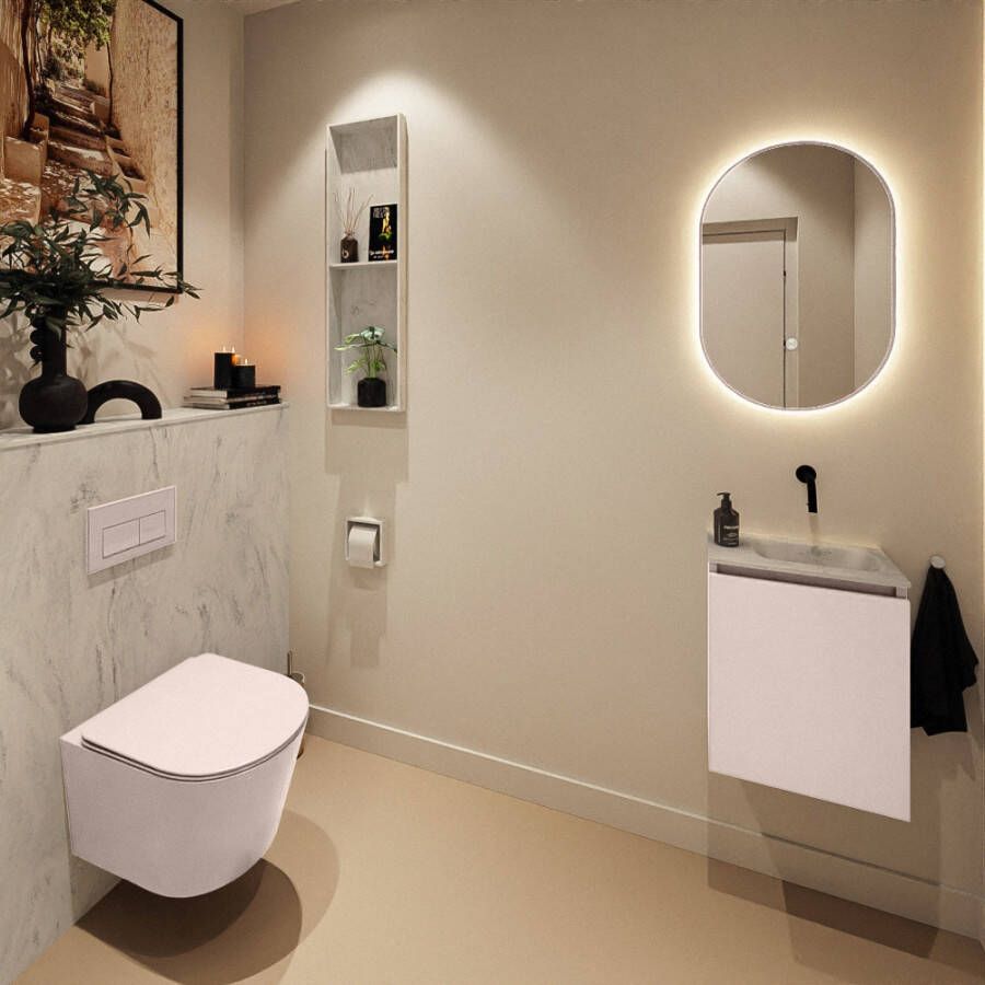 Mondiaz Toiletmeubel Ture Dlux | 40 cm | Meubelkleur Rosee | Eden wastafel Opalo Rechts | Zonder kraangat