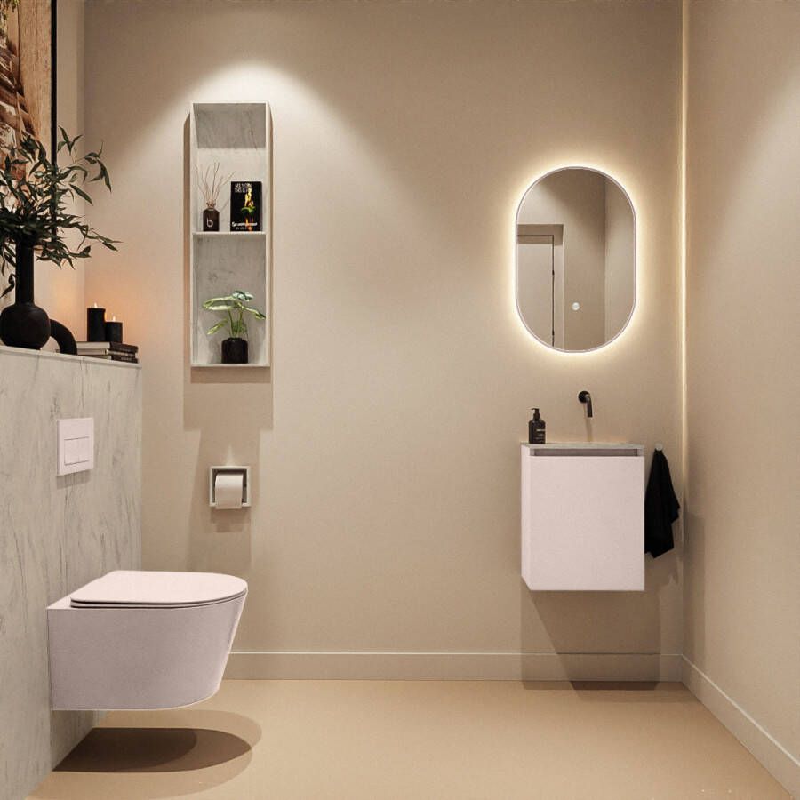 Mondiaz Toiletmeubel Ture Dlux | 40 cm | Meubelkleur Rosee | Eden wastafel Opalo Rechts | Zonder kraangat